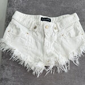 Retrofete Ivory Fringed Jean Shorts low rise size 24